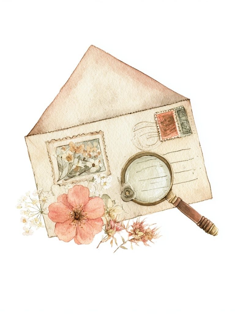 Vintage Letter and Flowers Watercolor Print. poster detail