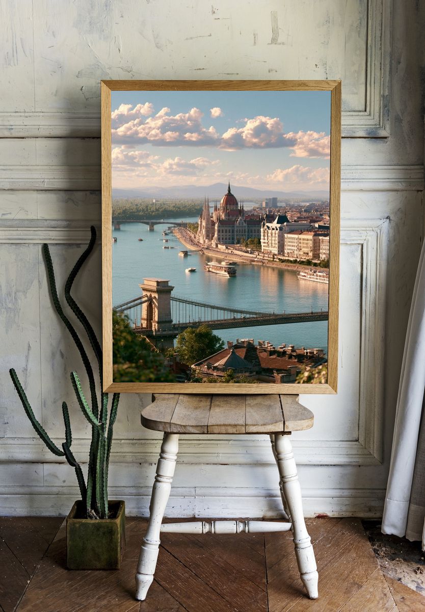 Budapest Danube Skyline Photography Poster. — room view 1