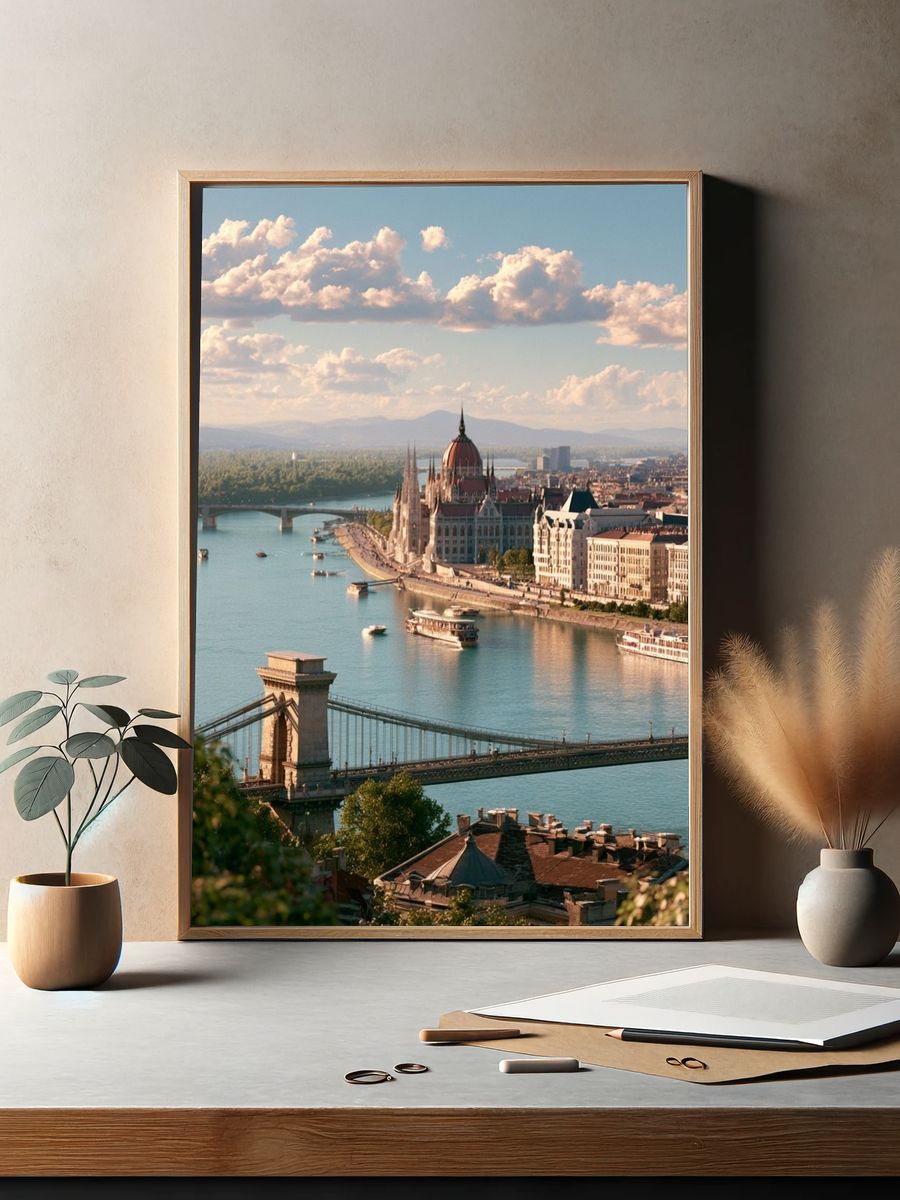 Budapest Danube Skyline Photography Poster. — room view 2