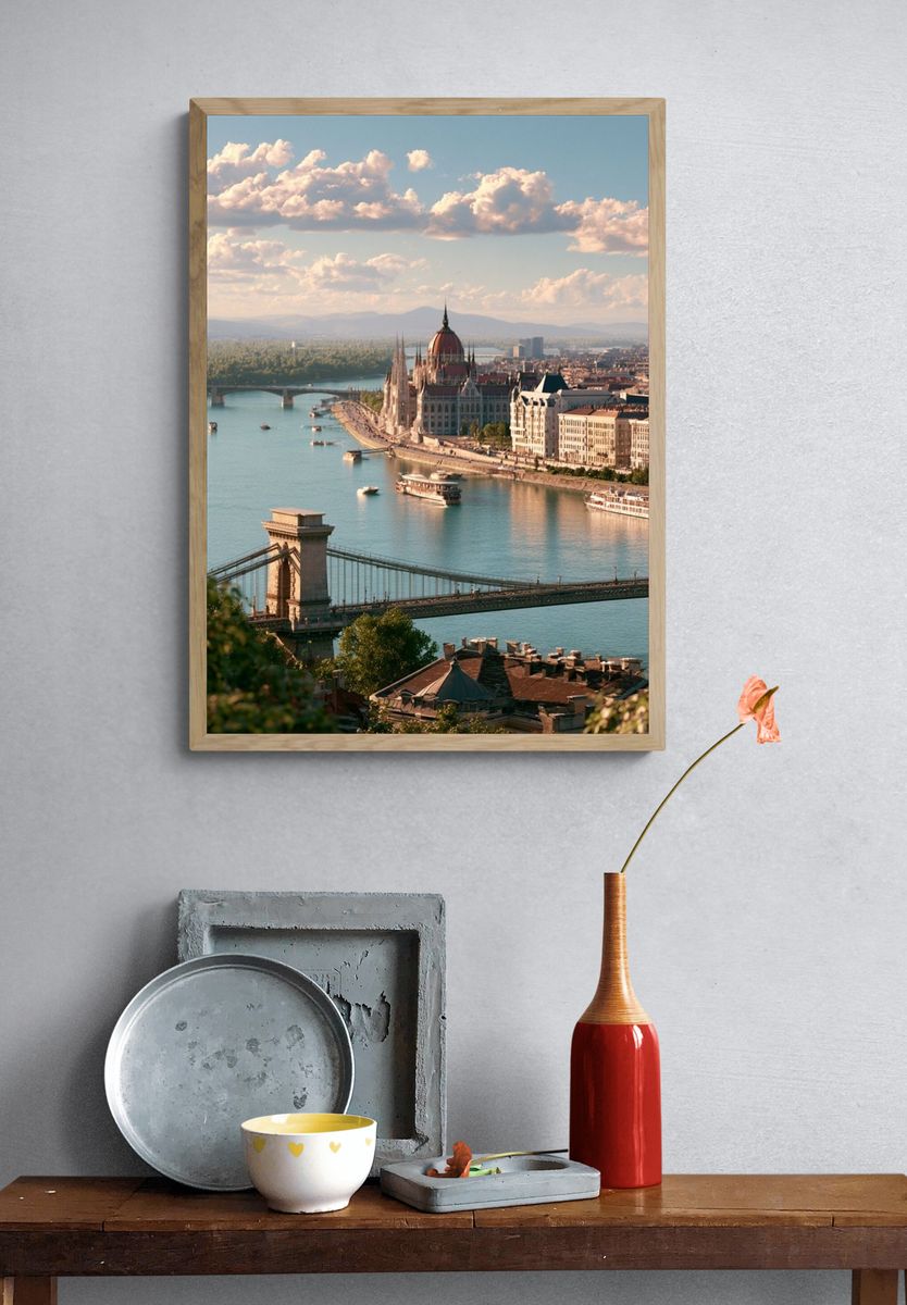 Budapest Danube Skyline Photography Poster. — room view 3