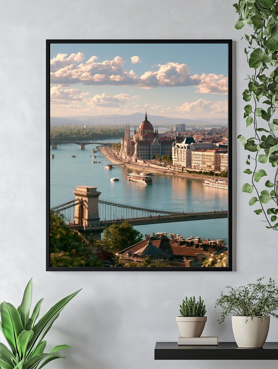 Budapest Danube Skyline Photography Poster. — room view 4