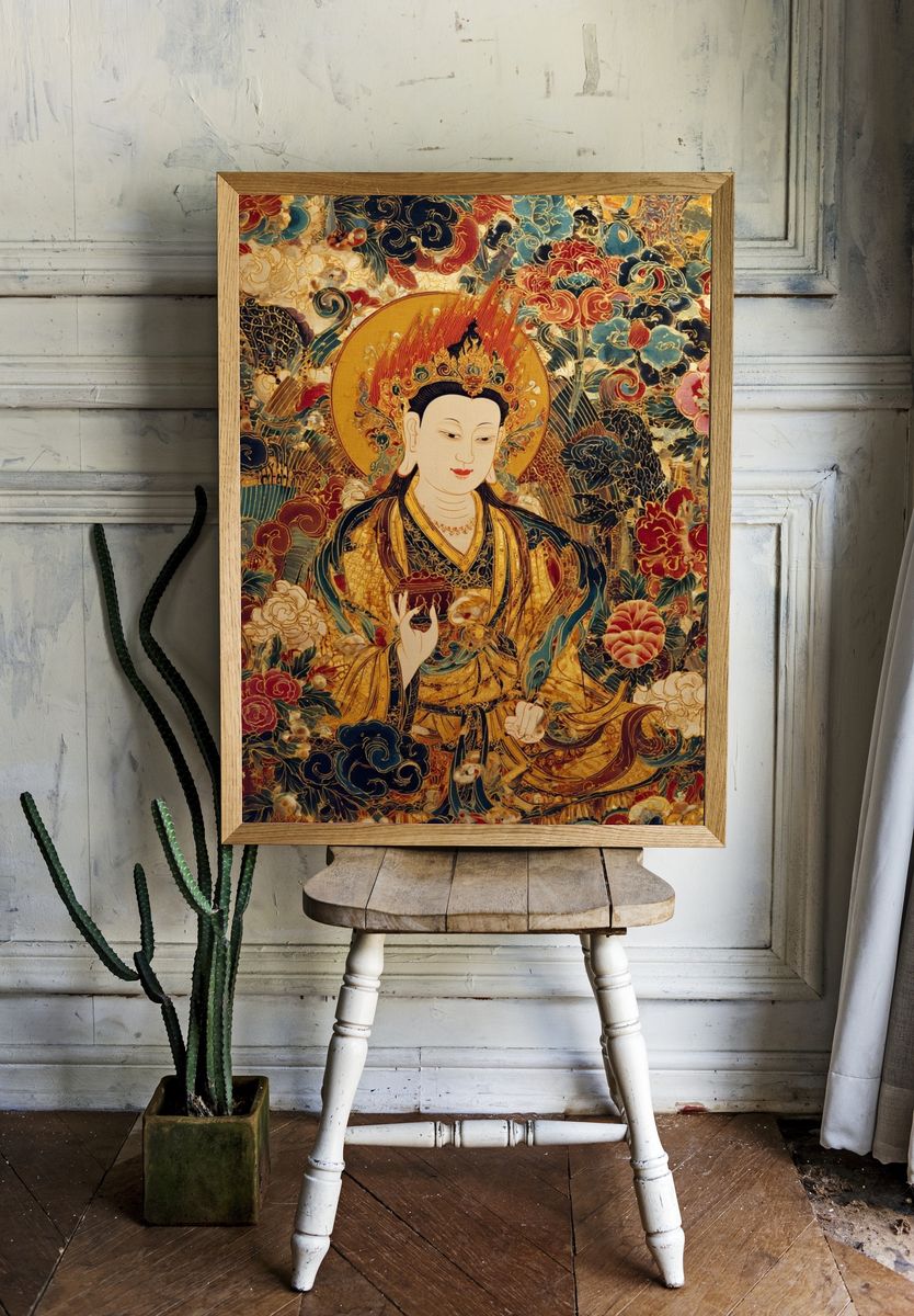 Golden Buddha Floral Surrealism Poster room preview