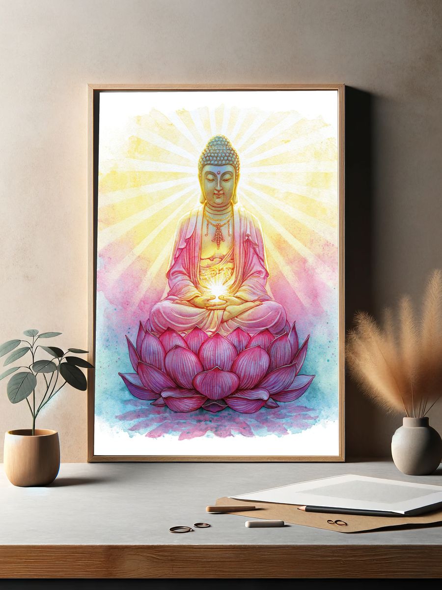 Buddha Lotus Watercolor Print. — room view 2