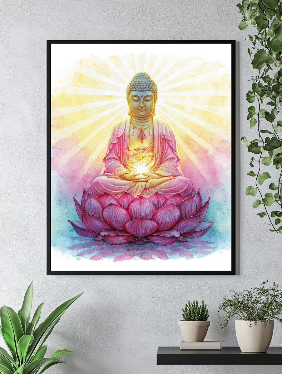 Buddha Lotus Watercolor Print. — room view 4
