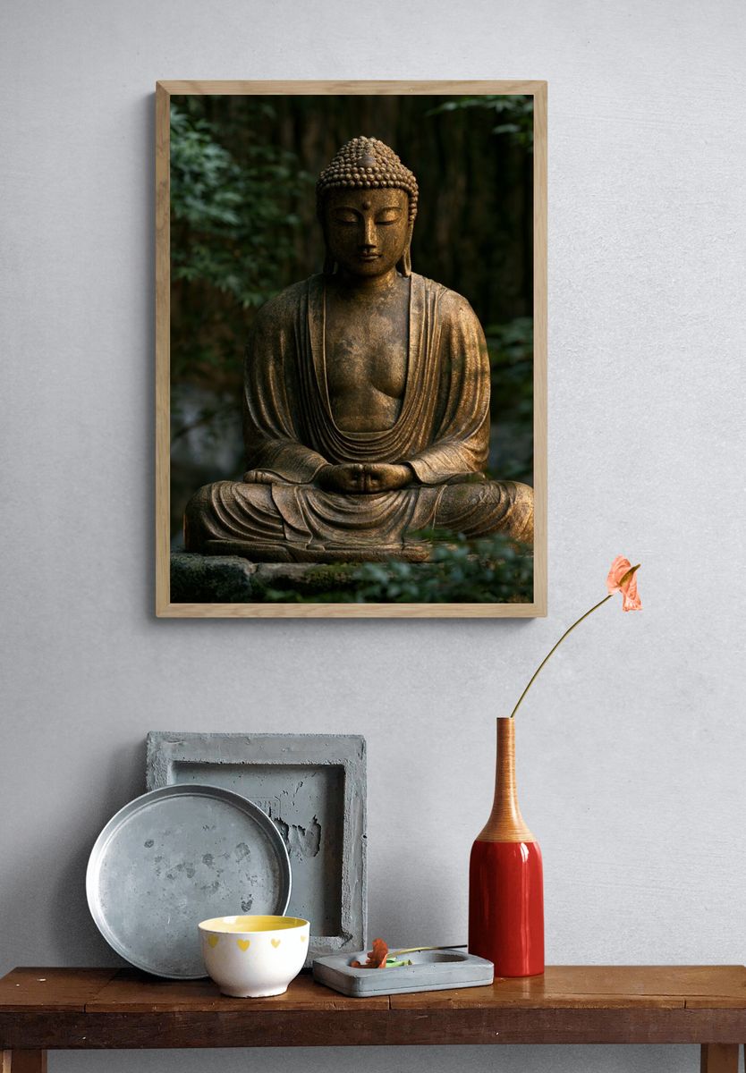 Meditating Buddha Photography Poster. — room view 3