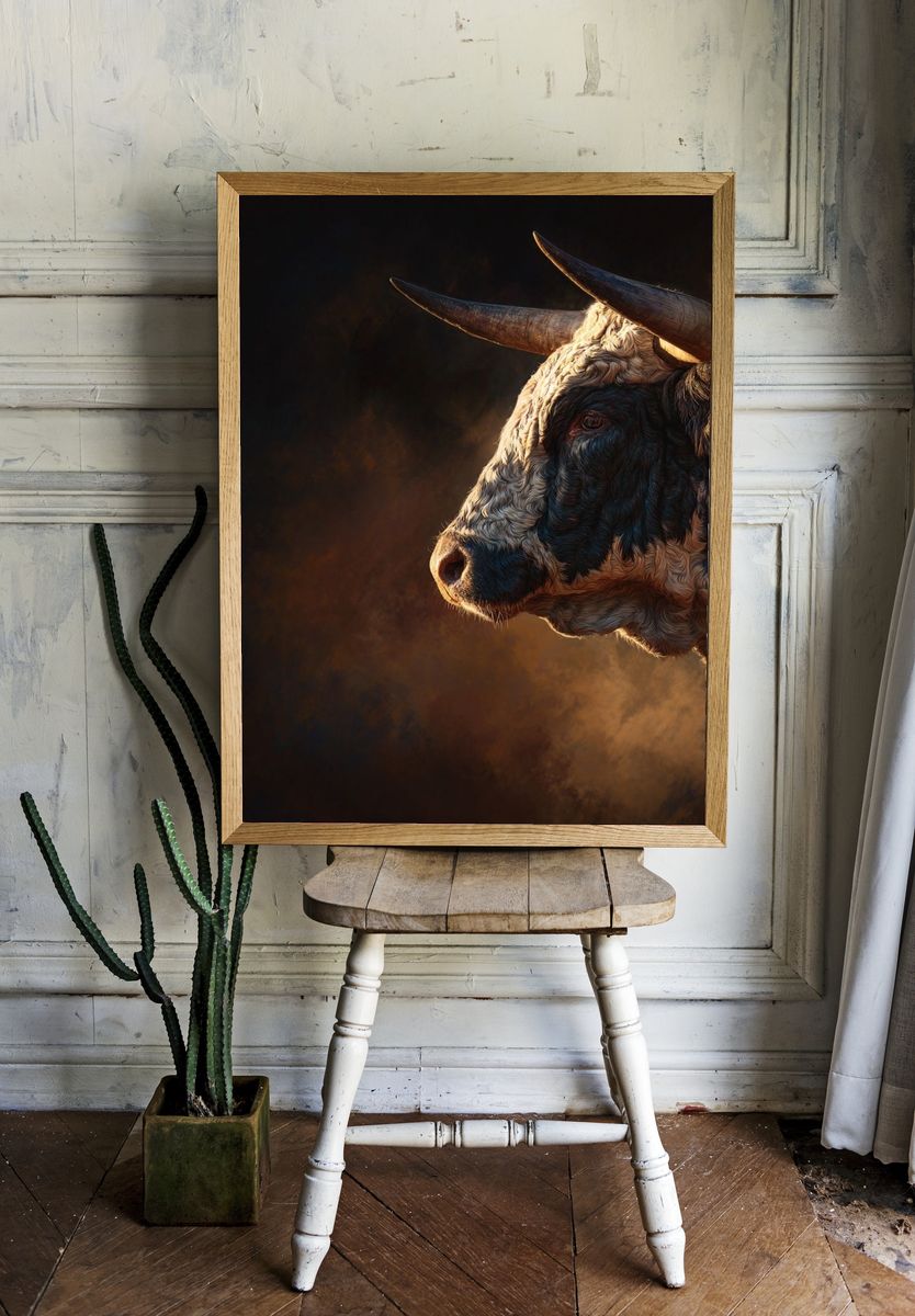 Majestic Bull Portrait Print room preview
