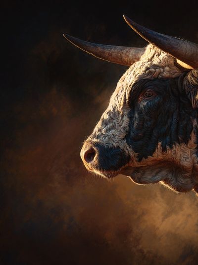 Majestic Bull Portrait Print. poster