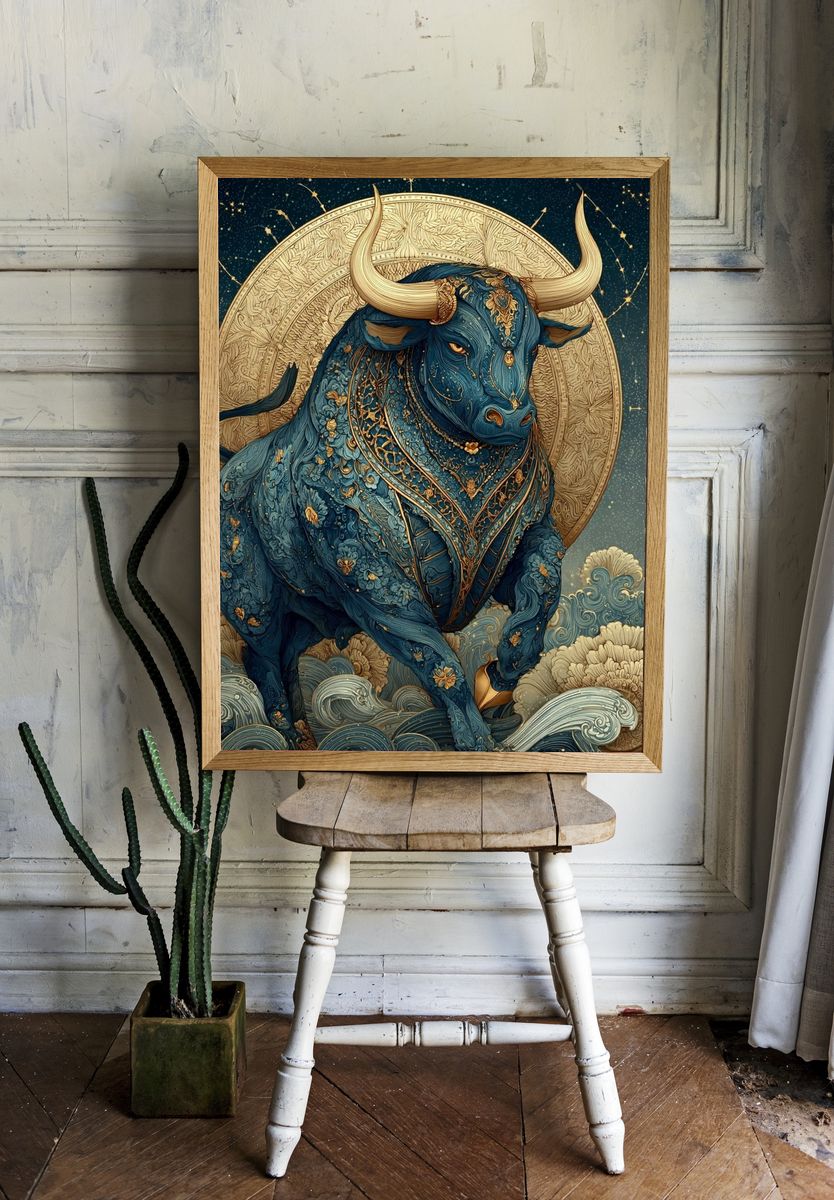Majestic Bull — Illustration Print. — room view 1