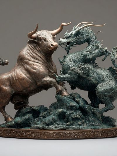 Bull and Dragon Sculpture Print. poster