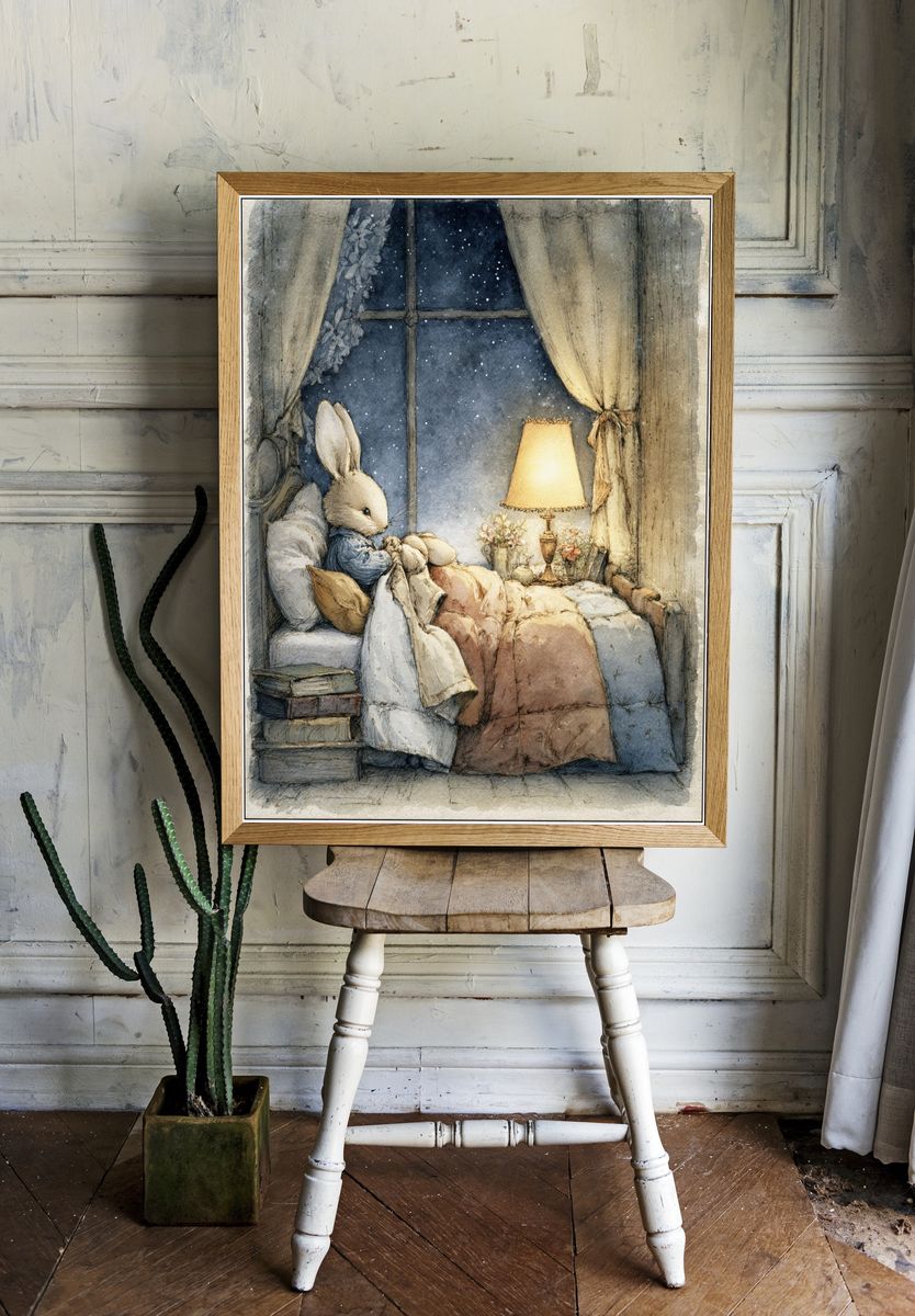 Sleepy Bunny — Illustration Print room preview
