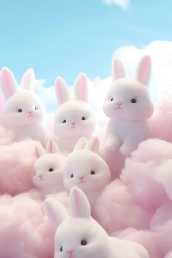 Cute Bunnies in Cotton Candy Clouds Poster. poster detail