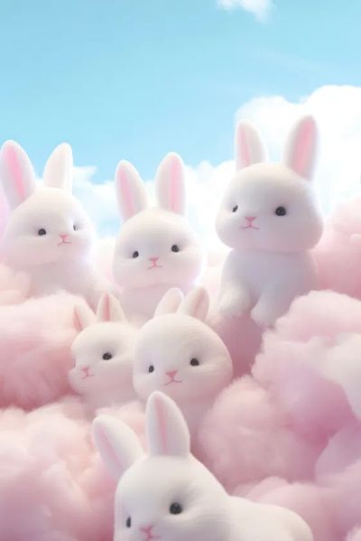 Cute Bunnies in Cotton Candy Clouds Poster. poster