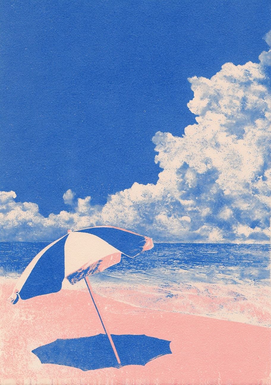 Beach Umbrella — Vintage Print. poster detail