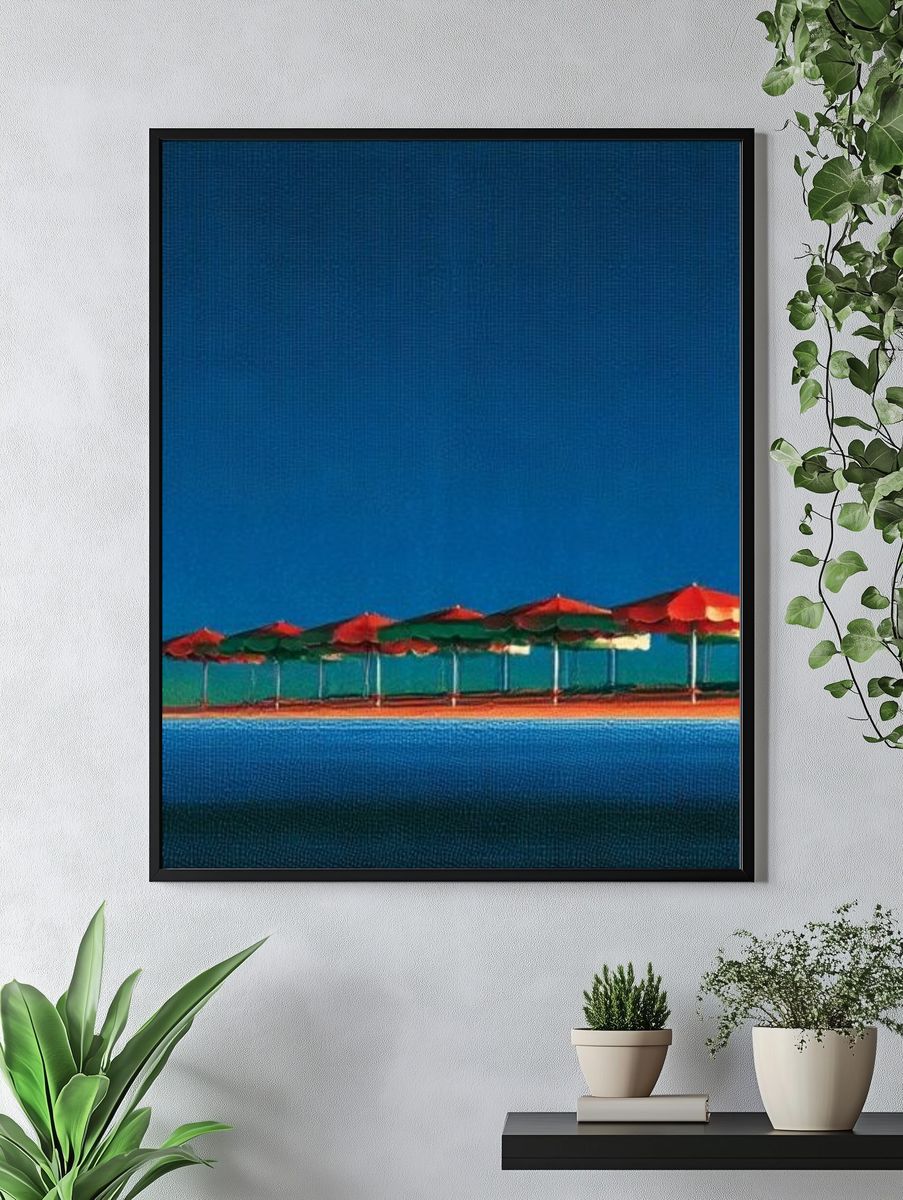 Beach Umbrellas at Dusk Photography Poster. — room view 4