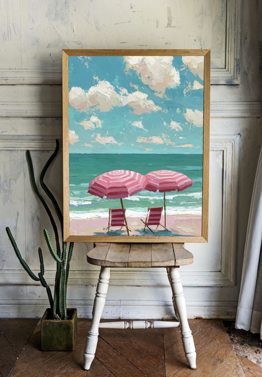 Beach Umbrellas — Impressionist Print room preview