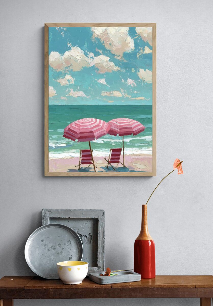 Beach Umbrellas — Impressionist Print. — room view 3