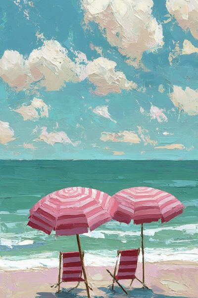 Beach Umbrellas — Impressionist Print. poster