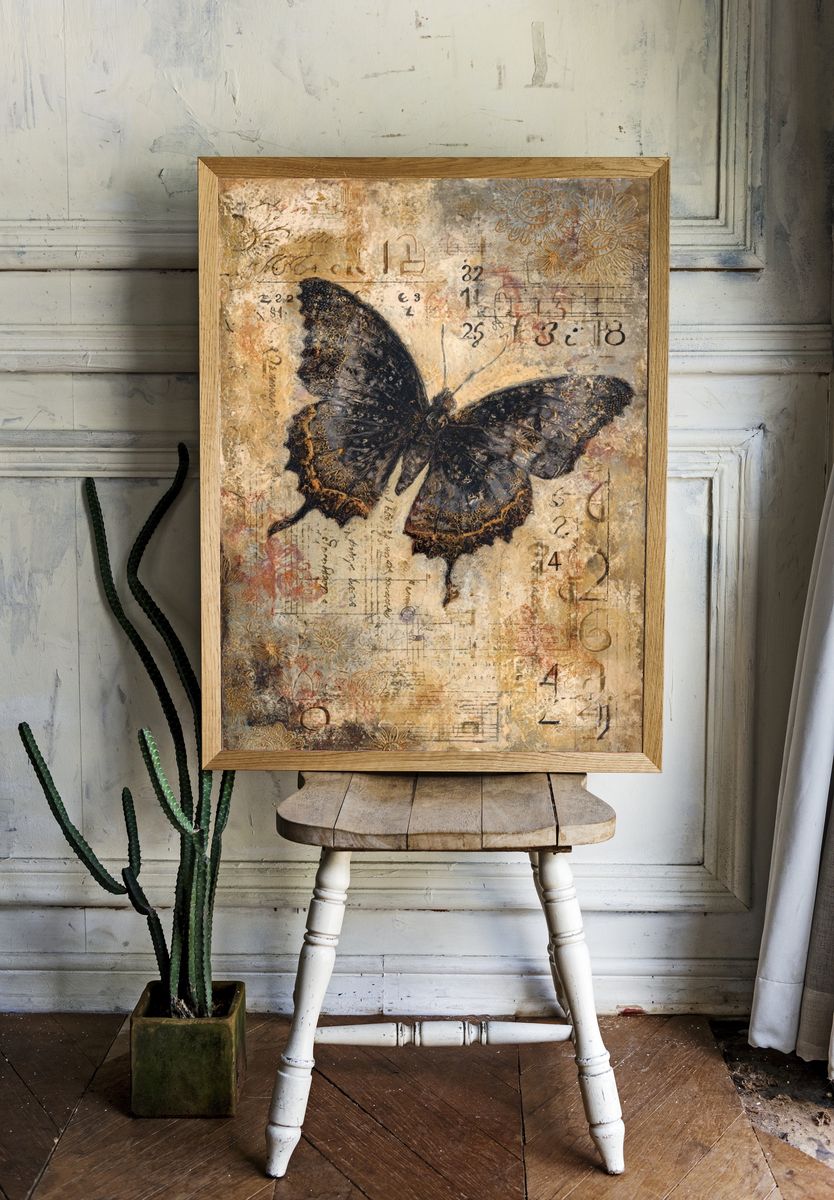 Butterfly Collage Vintage Print. — room view 1