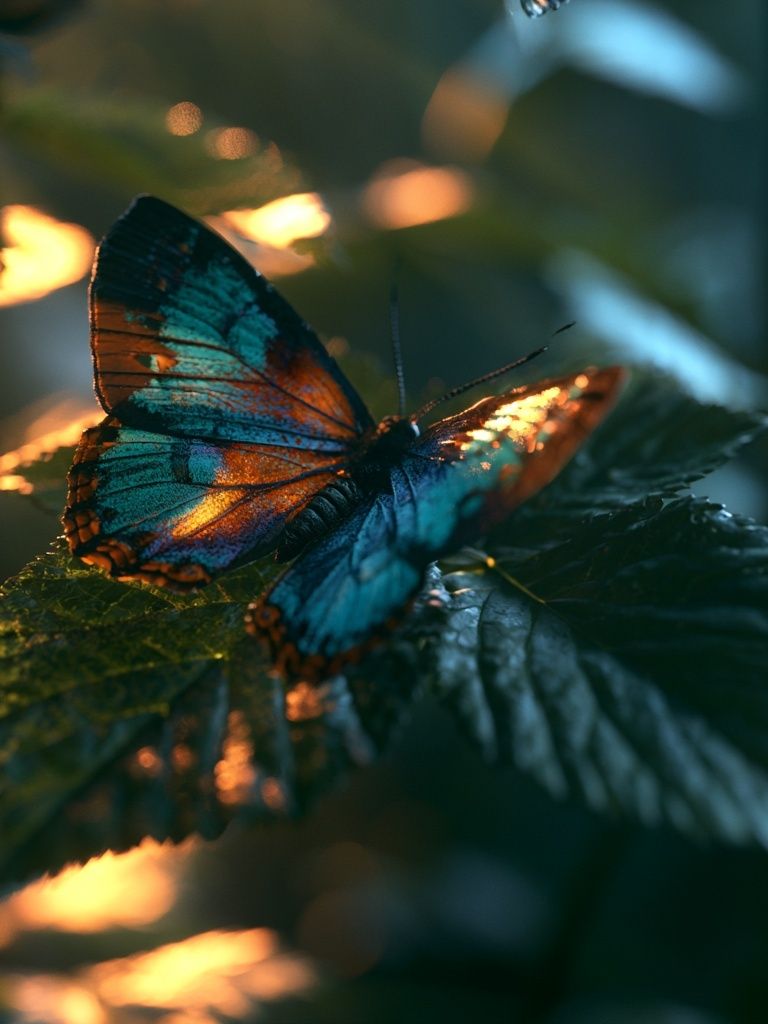 Butterfly on Leaves Photography Poster. poster detail