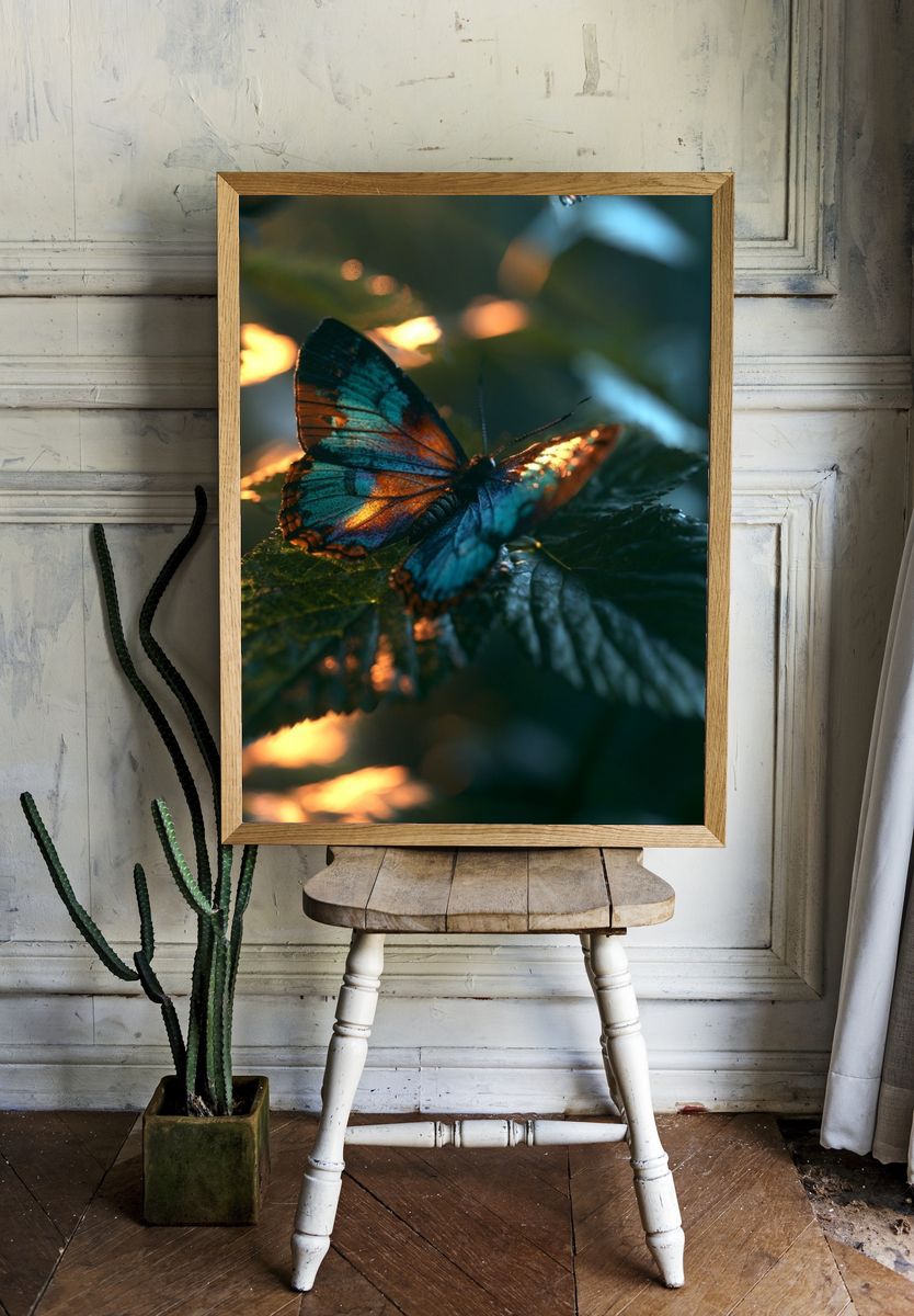 Butterfly on Leaves Photography Poster. — room view 1