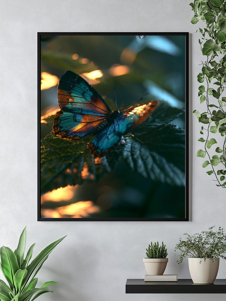 Butterfly on Leaves Photography Poster. — room view 4
