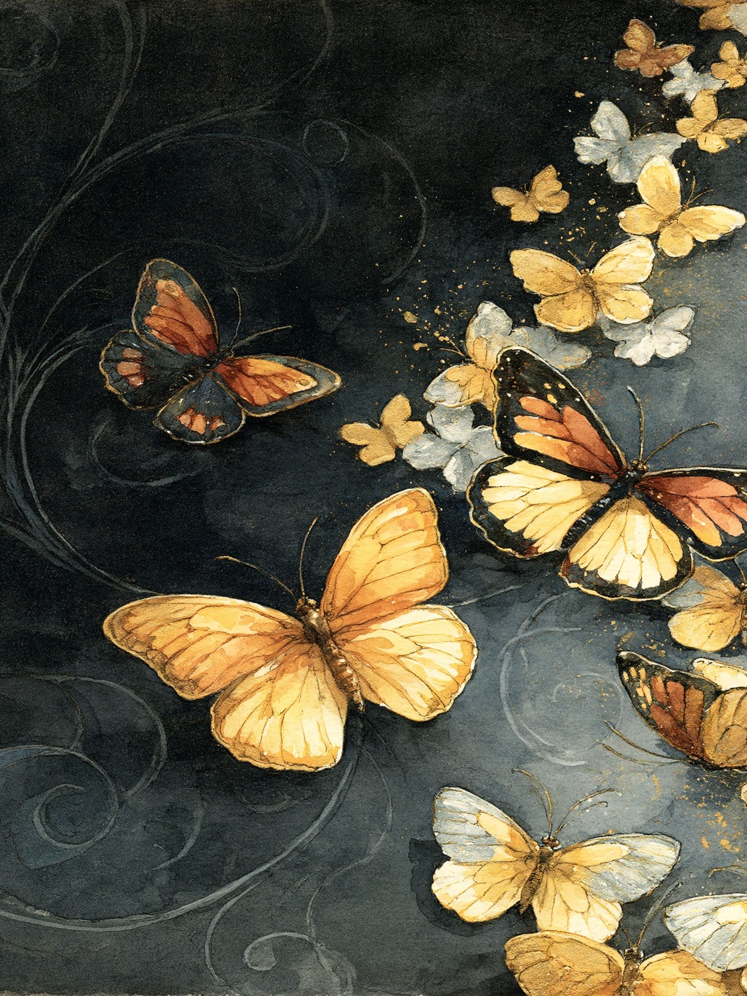 Golden Butterflies Watercolor Poster. poster — animals art