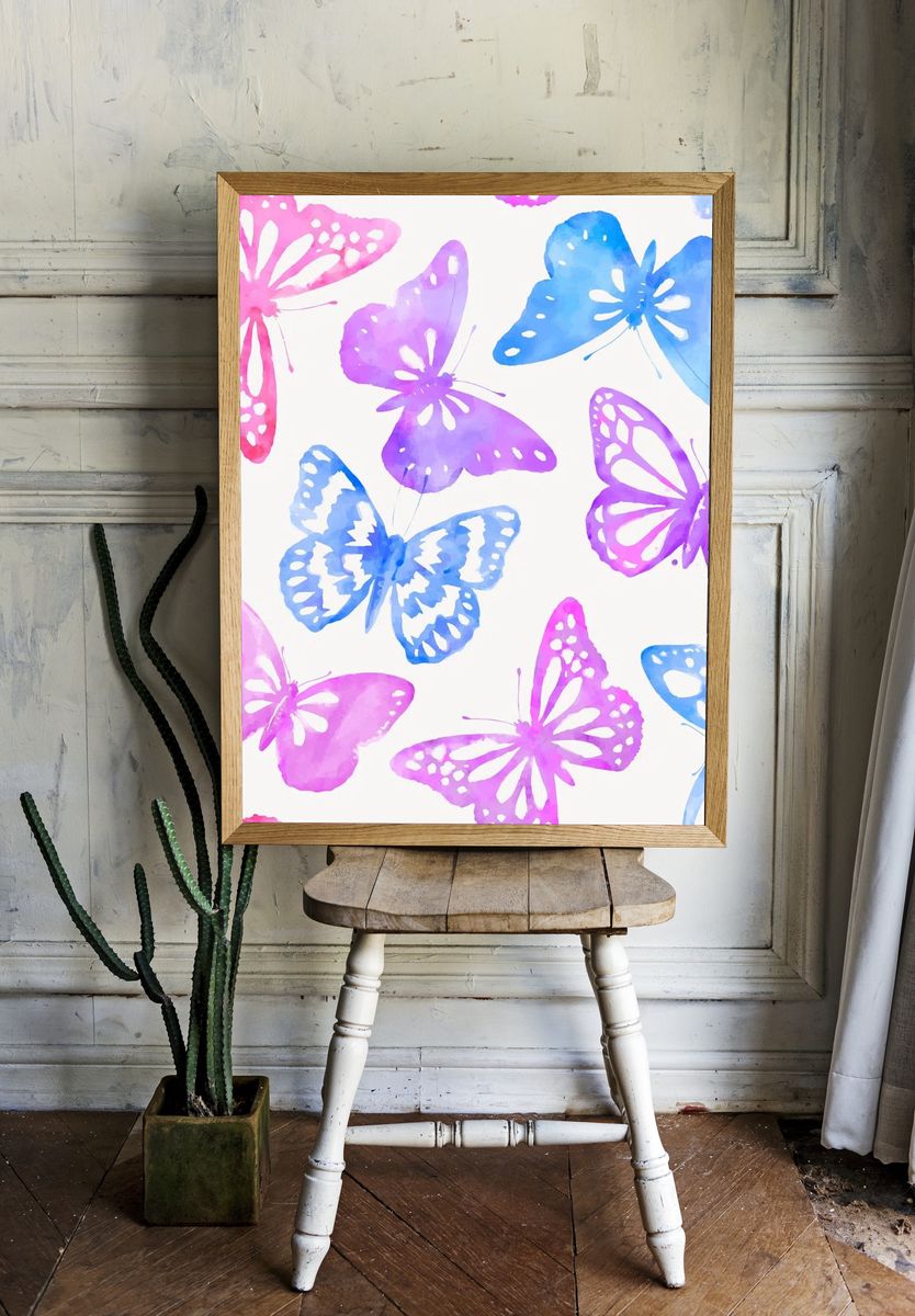 Watercolor butterfly pattern, feminine background. room preview