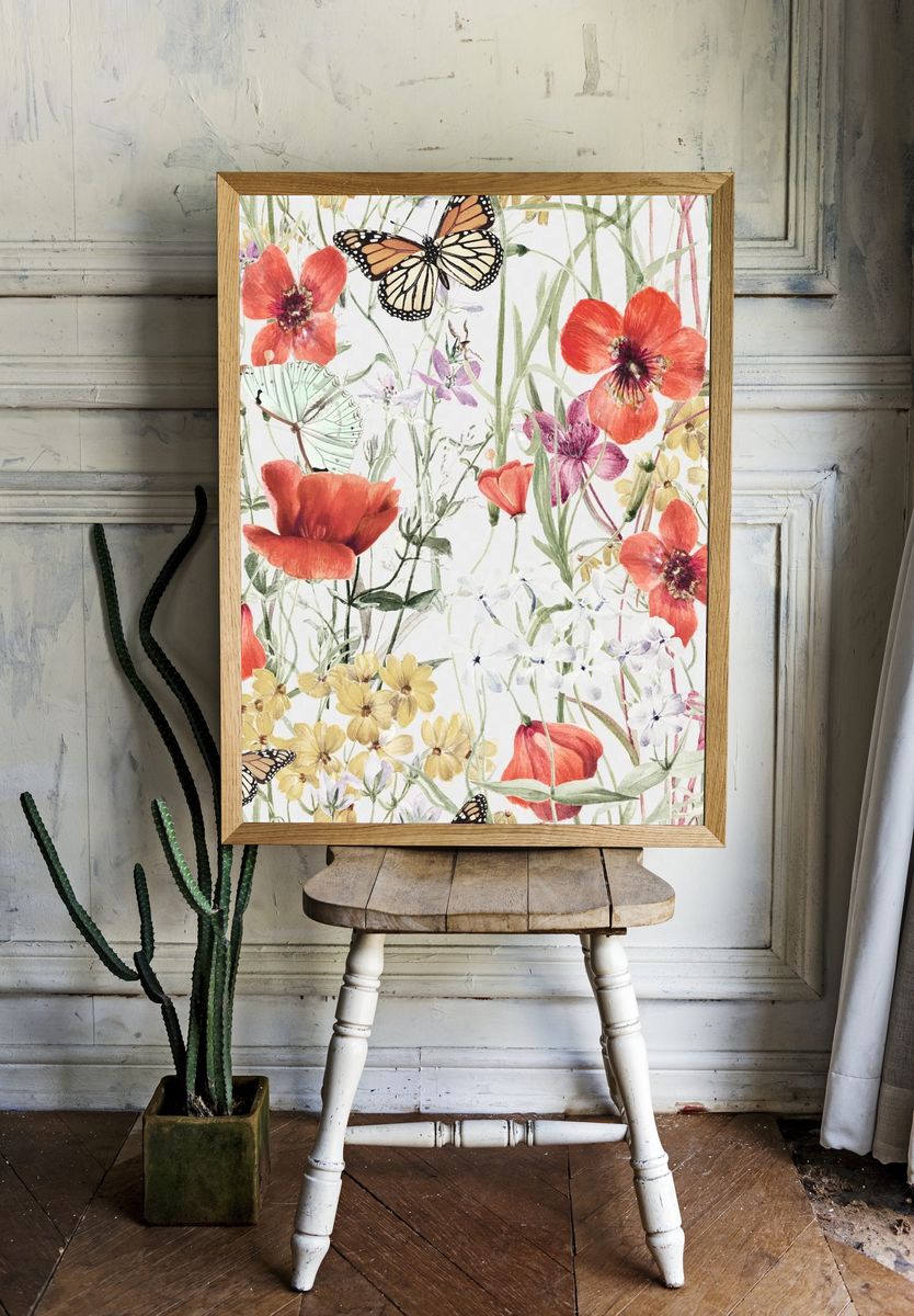 Butterfly & flower pattern, botanical. — room view 1