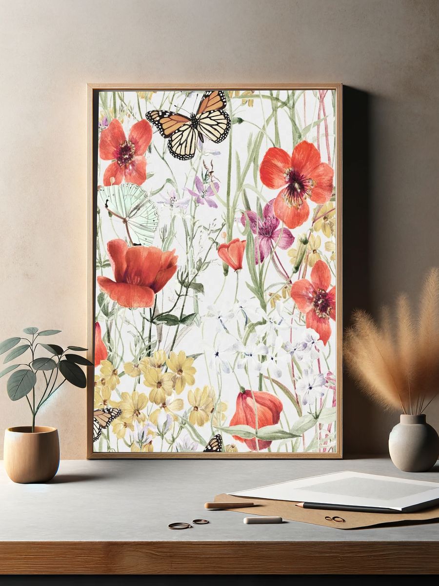 Butterfly & flower pattern, botanical. — room view 2