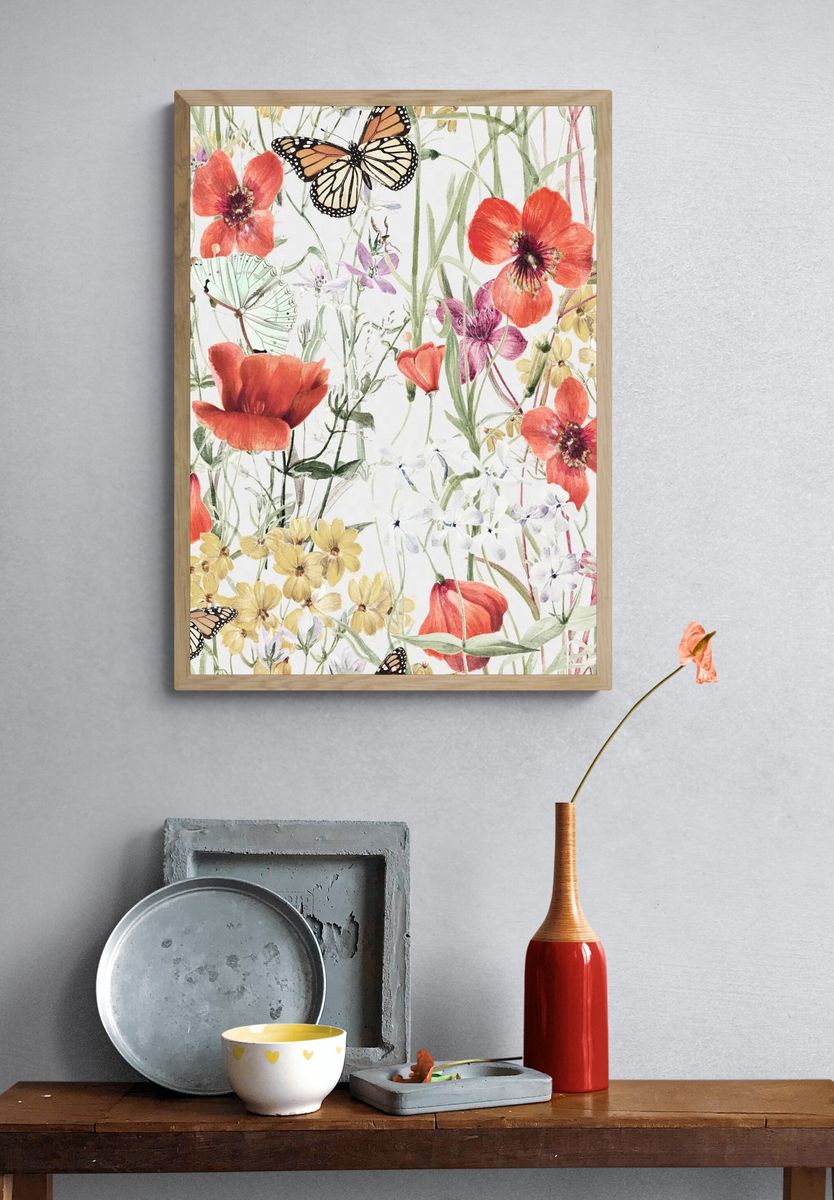 Butterfly & flower pattern, botanical. — room view 3