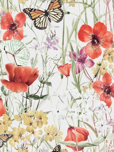 Butterfly & flower pattern, botanical. poster