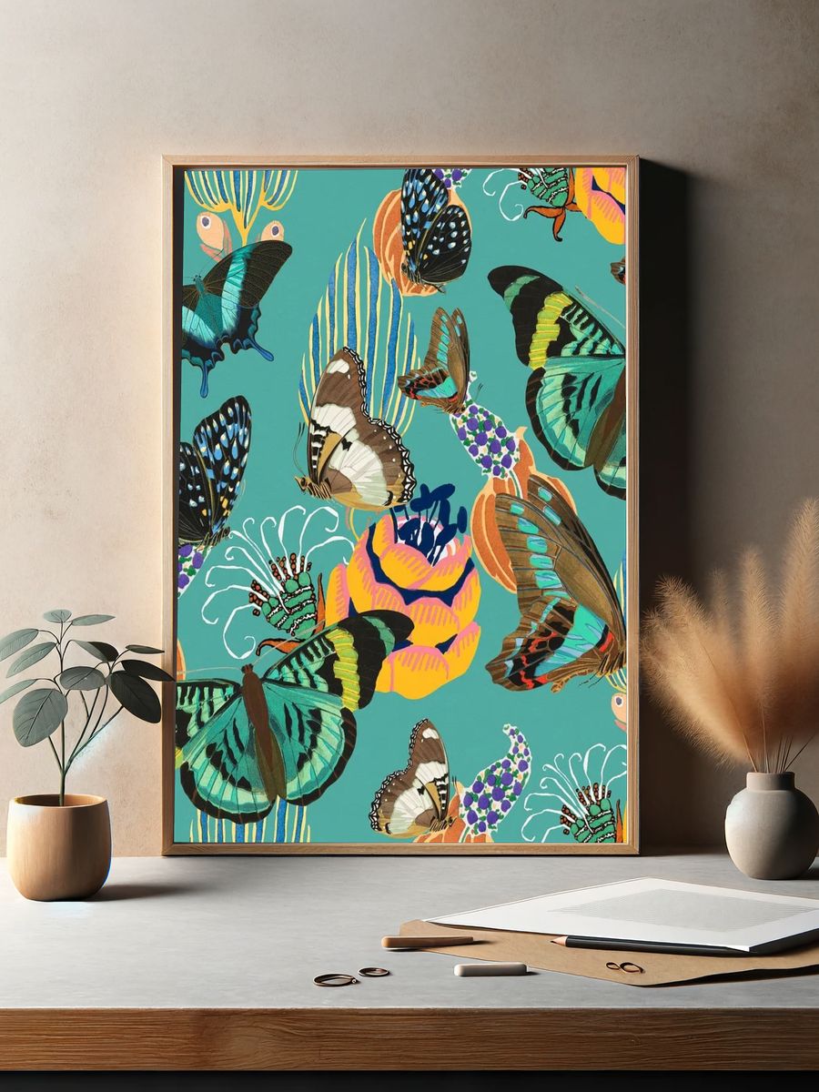 Exotic botanical butterfly background, green. — room view 2