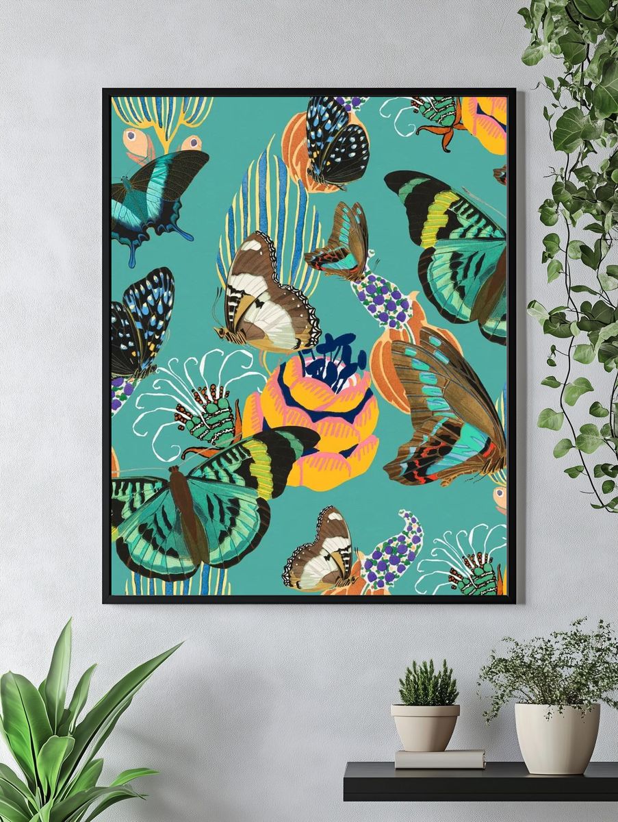 Exotic botanical butterfly background, green. — room view 4