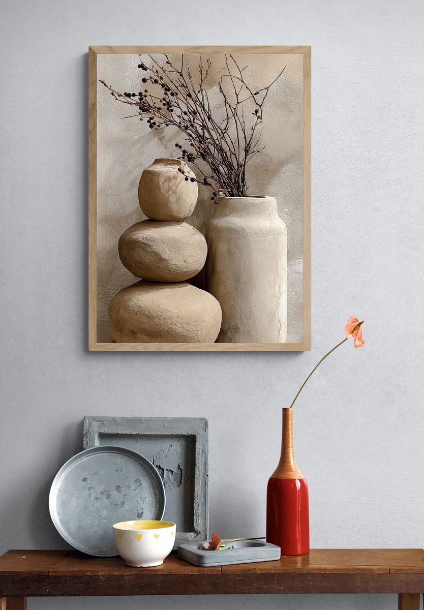 Ceramic Vases with Dried Branches — Bohemian Print. — room view 3