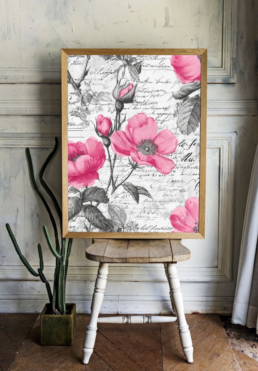 Pink Floral Vintage Poster. — room view 1