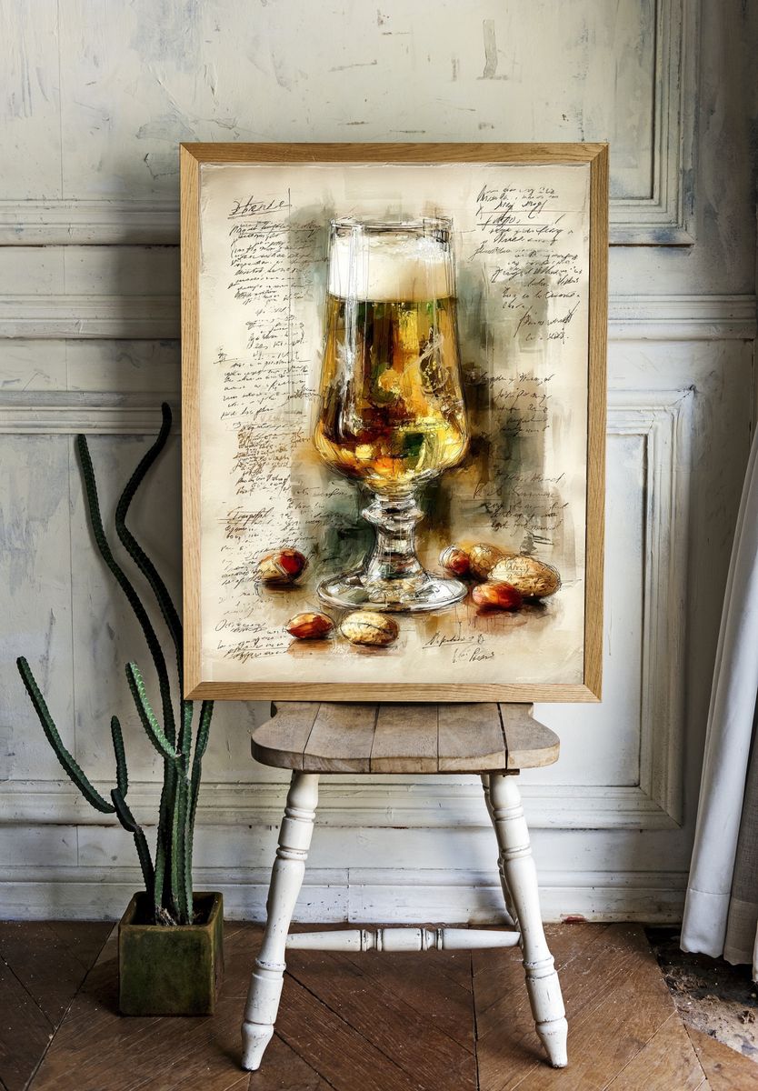 Beer and Nuts — Vintage Print. — room view 1