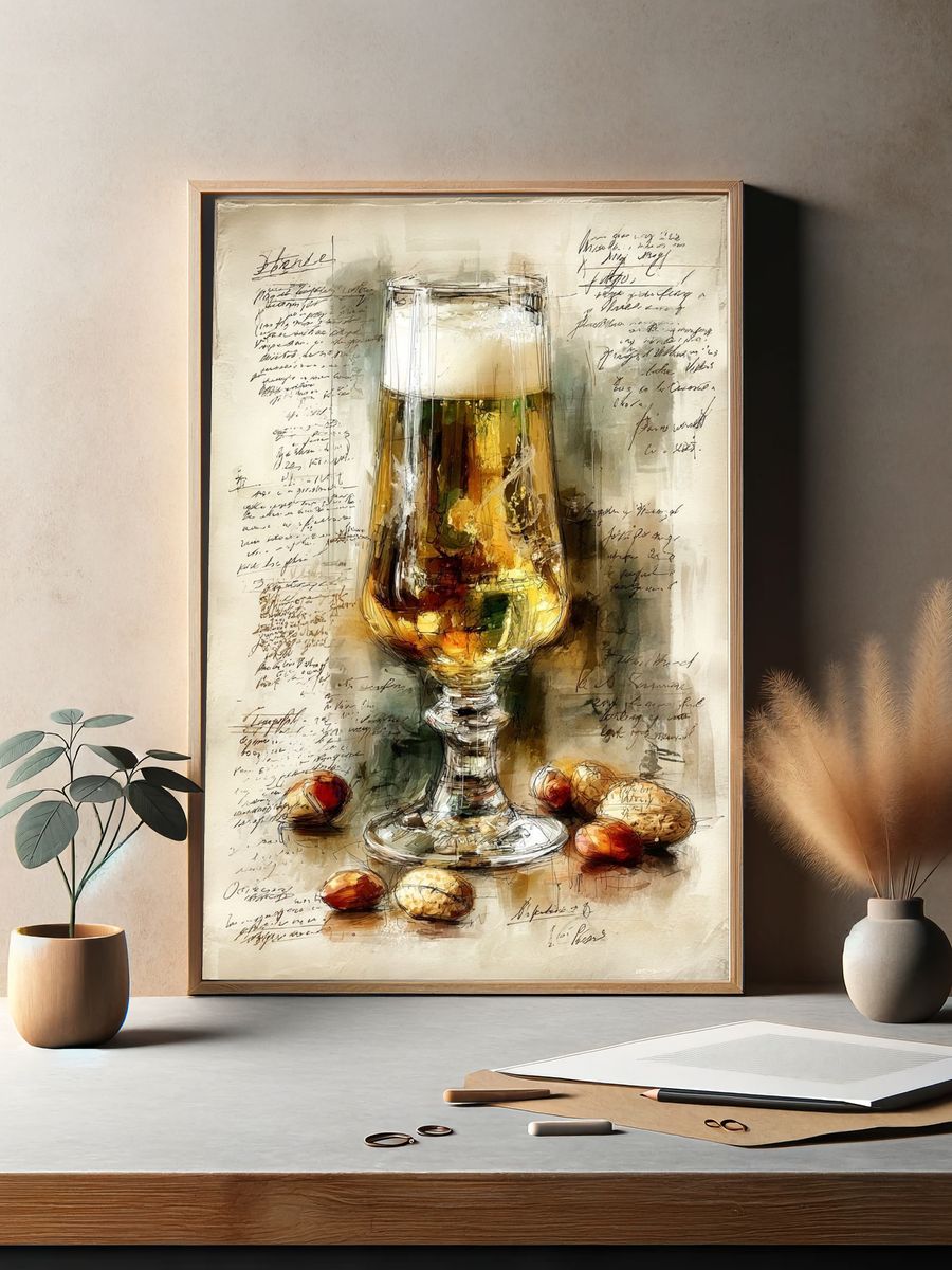 Beer and Nuts — Vintage Print. — room view 2