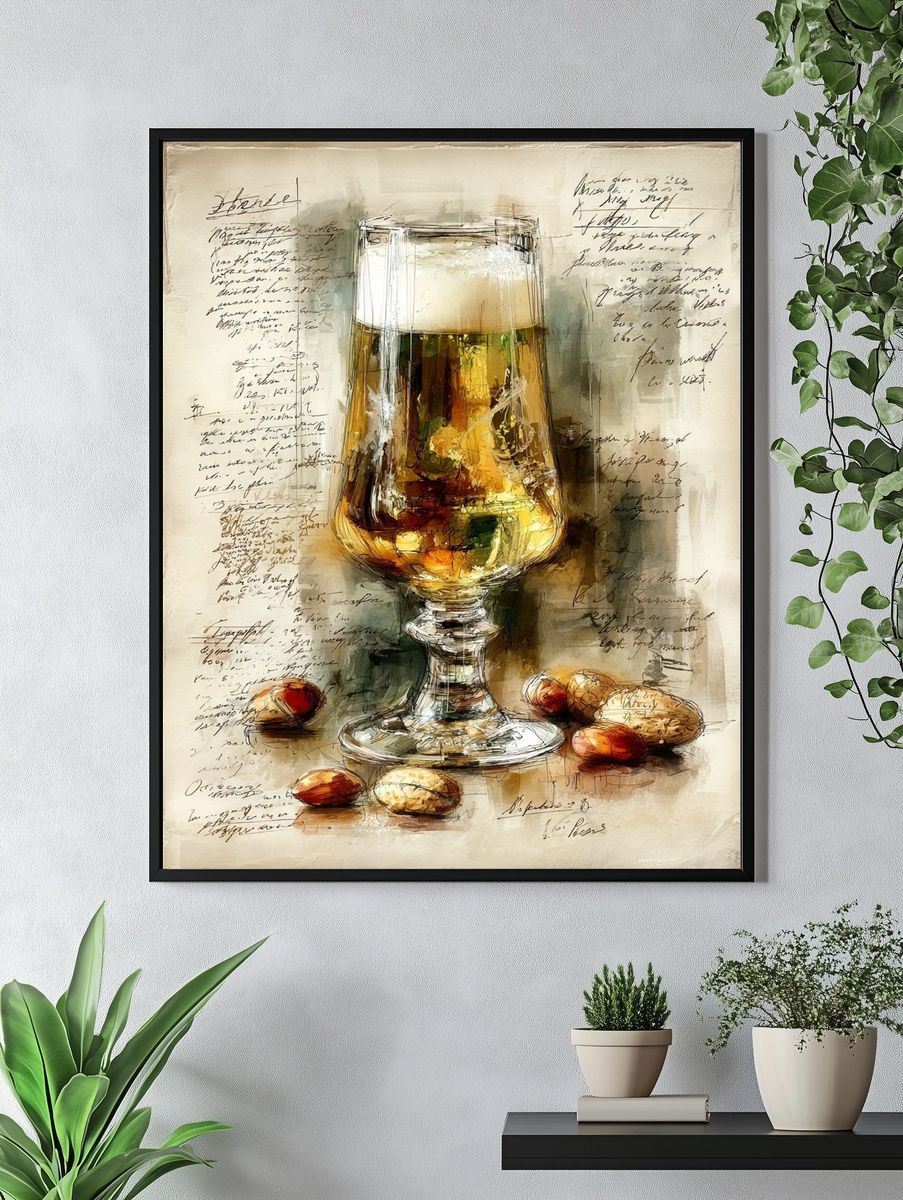 Beer and Nuts — Vintage Print. — room view 4