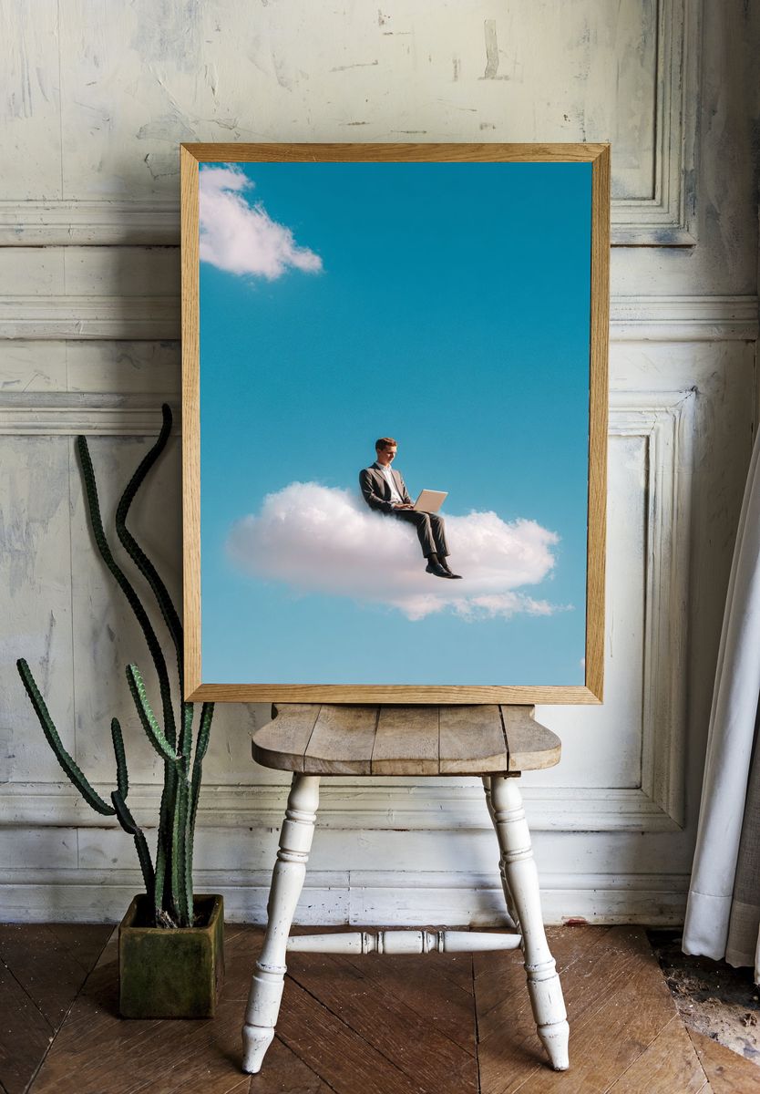 Businessman Working on Cloud — Surreal Print room preview