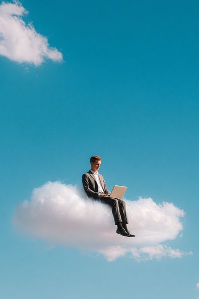 Businessman Working on Cloud — Surreal Print. poster print