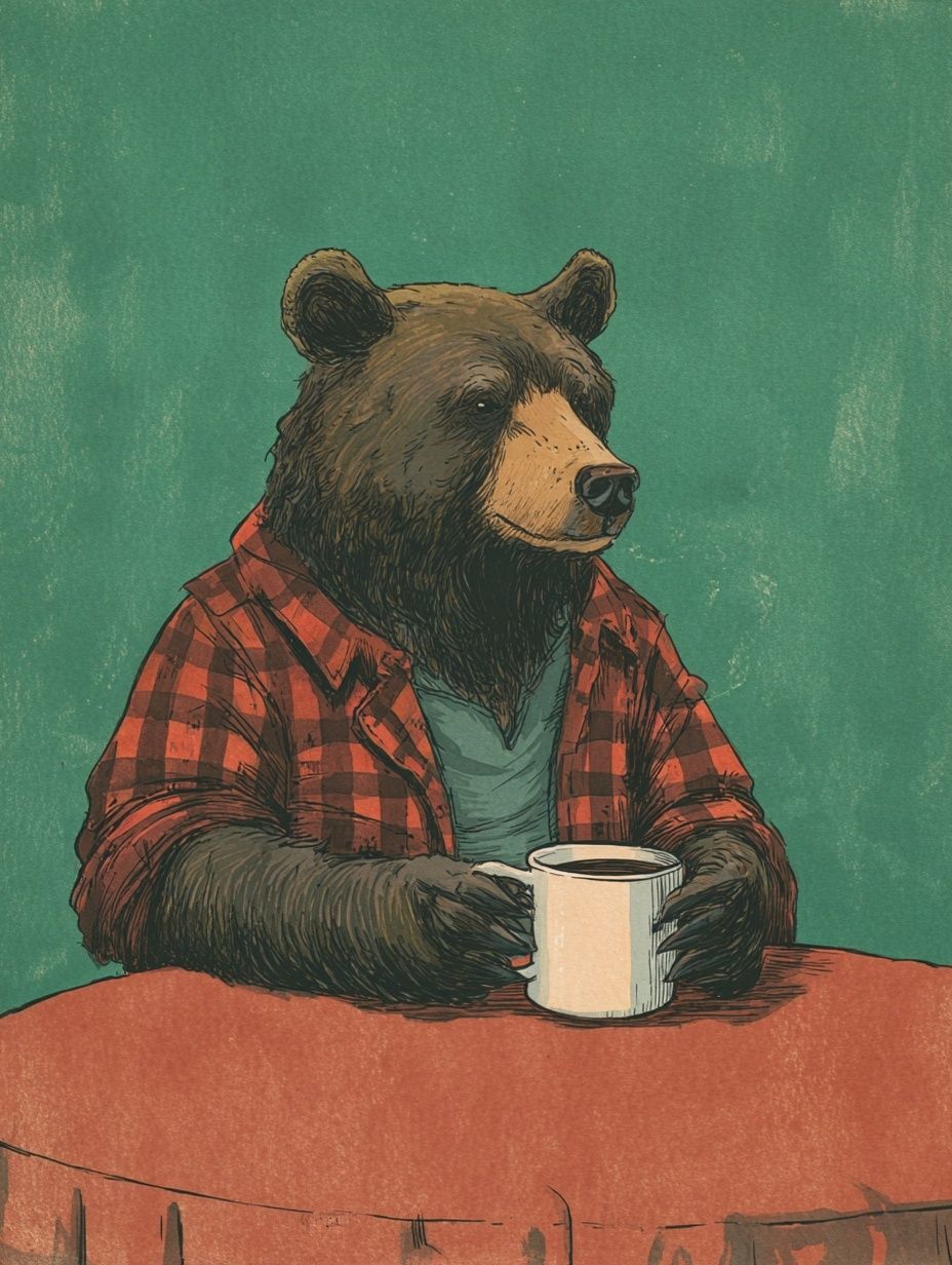 Bear with Coffee — Illustration Print. poster — illustration art