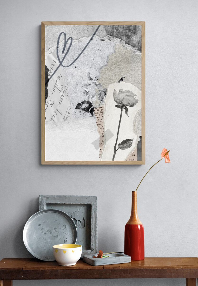 Black and White Floral Collage Poster. — room view 3