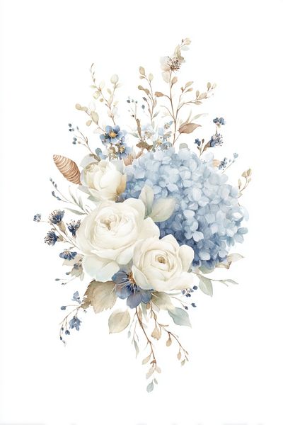 Blue and White Floral Watercolor Poster. poster print