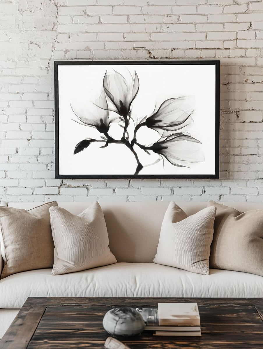 Black and White Floral Art Poster room preview