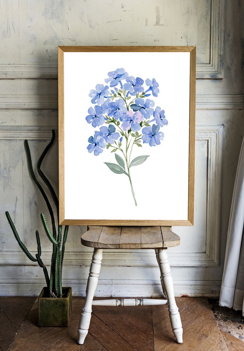 Blue Wildflower Watercolor Print. — room view 1