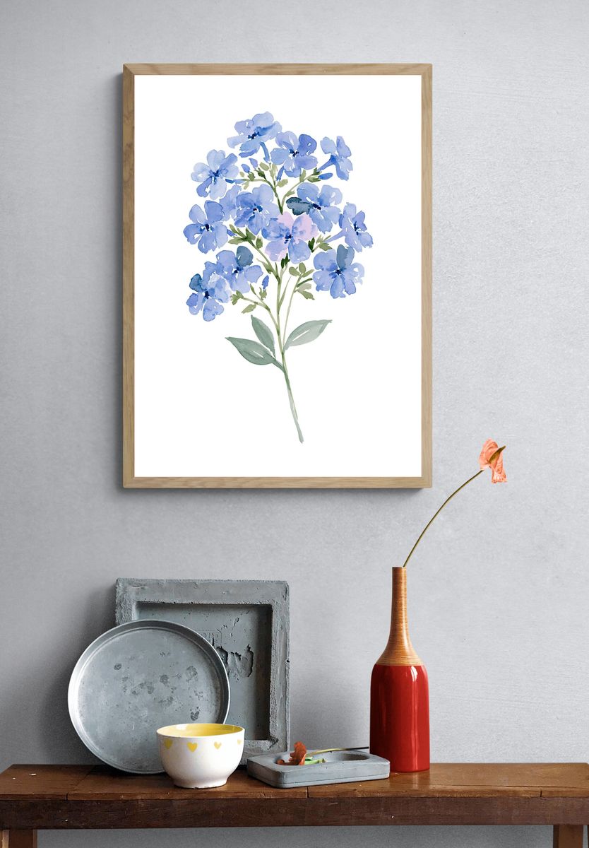 Blue Wildflower Watercolor Print. — room view 3