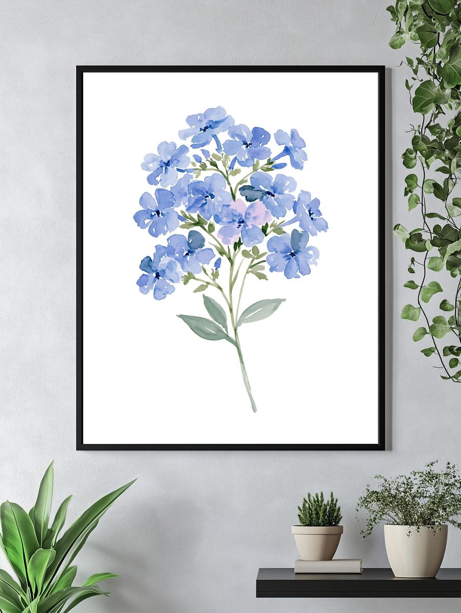 Blue Wildflower Watercolor Print. — room view 4