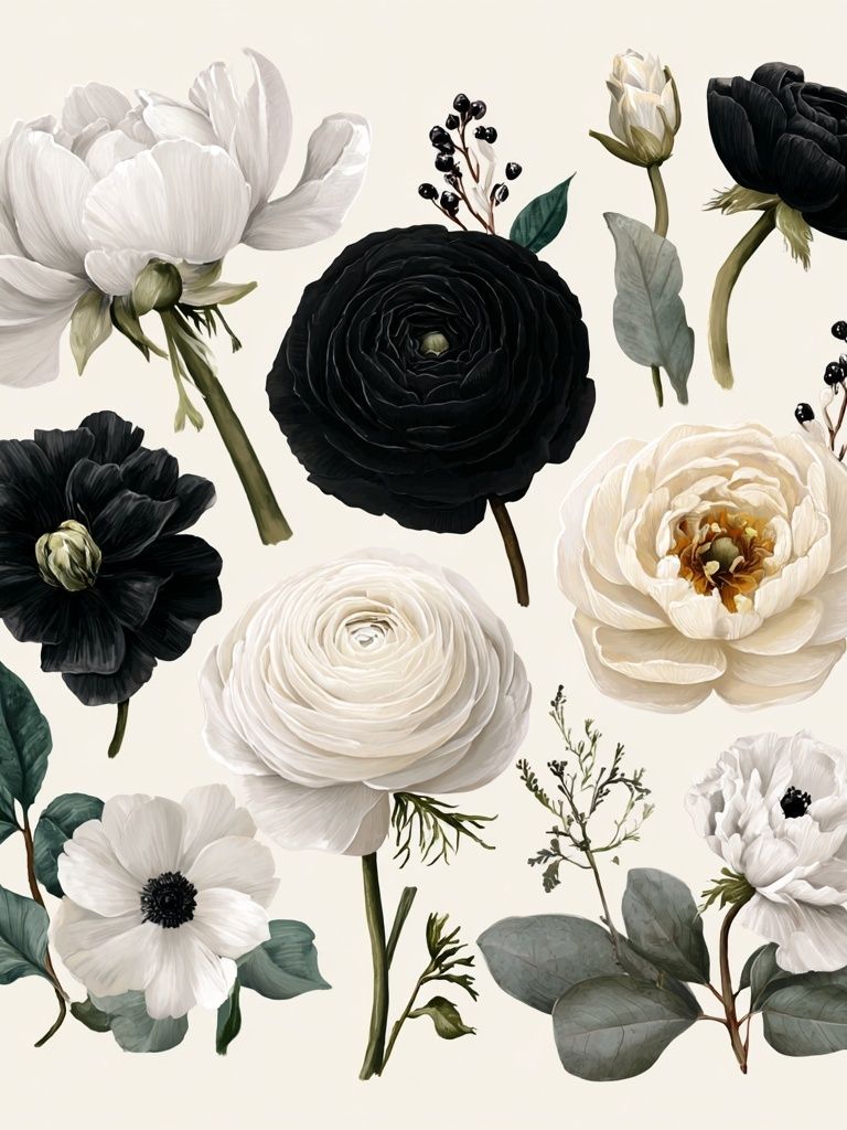 Black and White Floral Illustration Poster. poster — botanical art