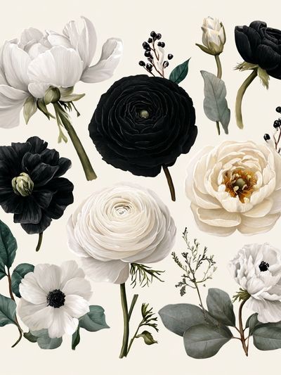 Black and White Floral Illustration Poster. poster print