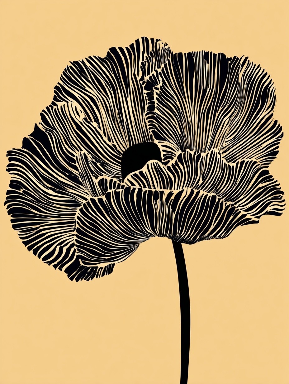 Black and White Poppy — Line-Art Print. poster — botanical art
